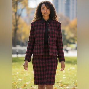 Women's Red & Black Checked Tweed Suit Set